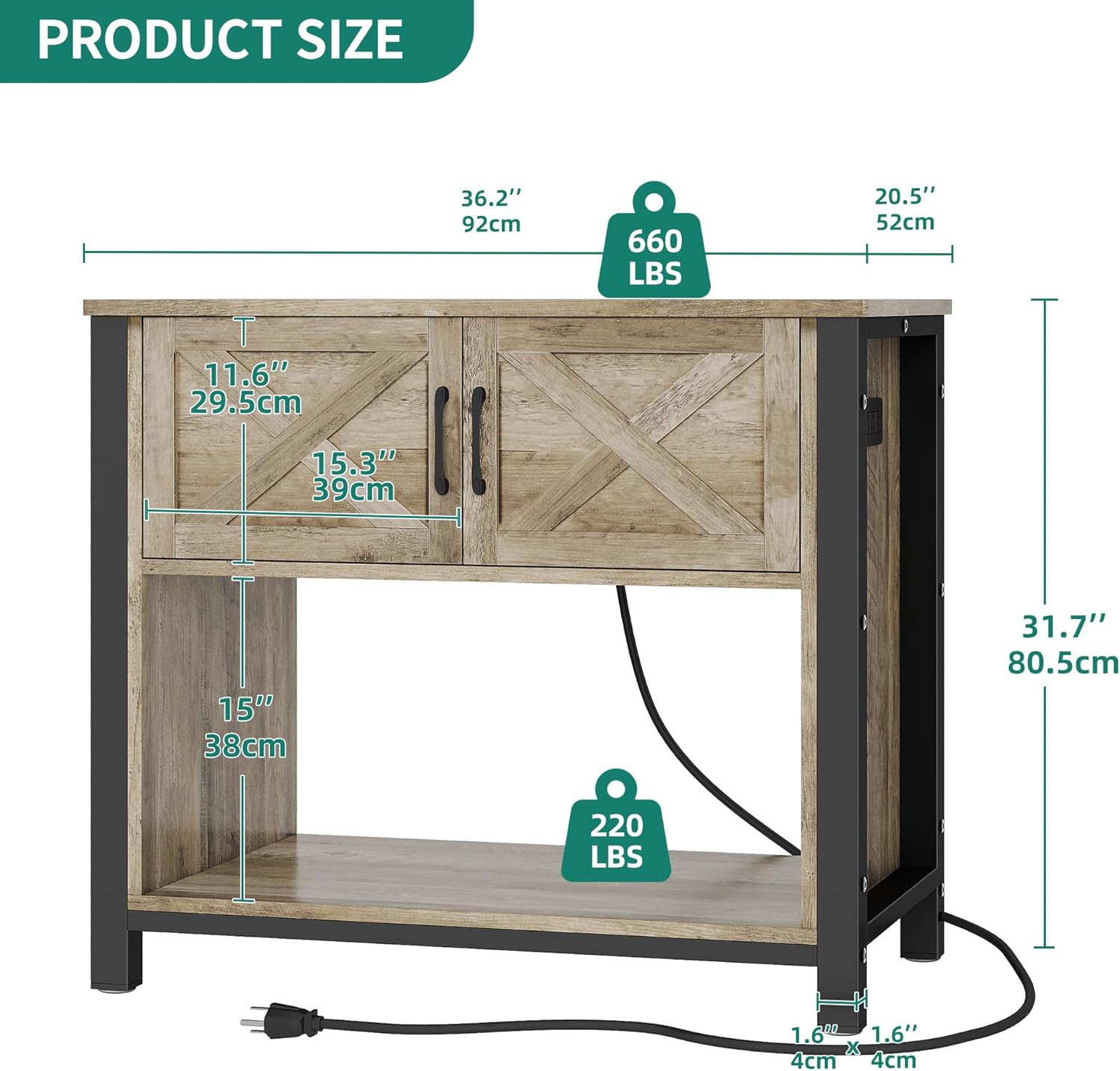 YITAHOME Heavy Duty 40-50 Gallon Aquarium Stand with Power Outlets, Cabinet for Fish Tank Accessories Storage - Metal Fish Tank Stand Suitable for Fish, Turtle, 660LBS Capacity, Wash Grey
