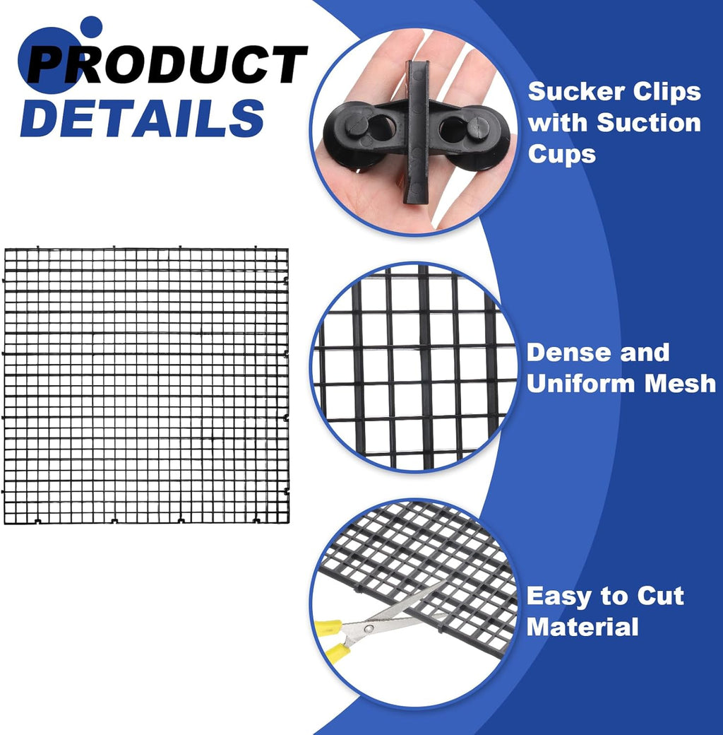 uxcell 4Pcs Aquarium Fish Tank Divider, 12x12 Inch Plastic Egg Crate Light Diffuser Grid Filter Bottom Partition Separator with Sucker Clips and Suction Cups for Aquarium, Black