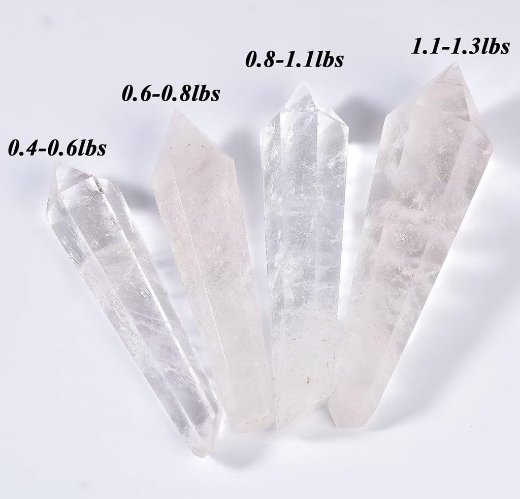 White Crystal Wand Point Long Healing Crystal Scepter Decorative Stone Reiki Meditation with Display Stand Home Office Decor 0.8-1.1LBS