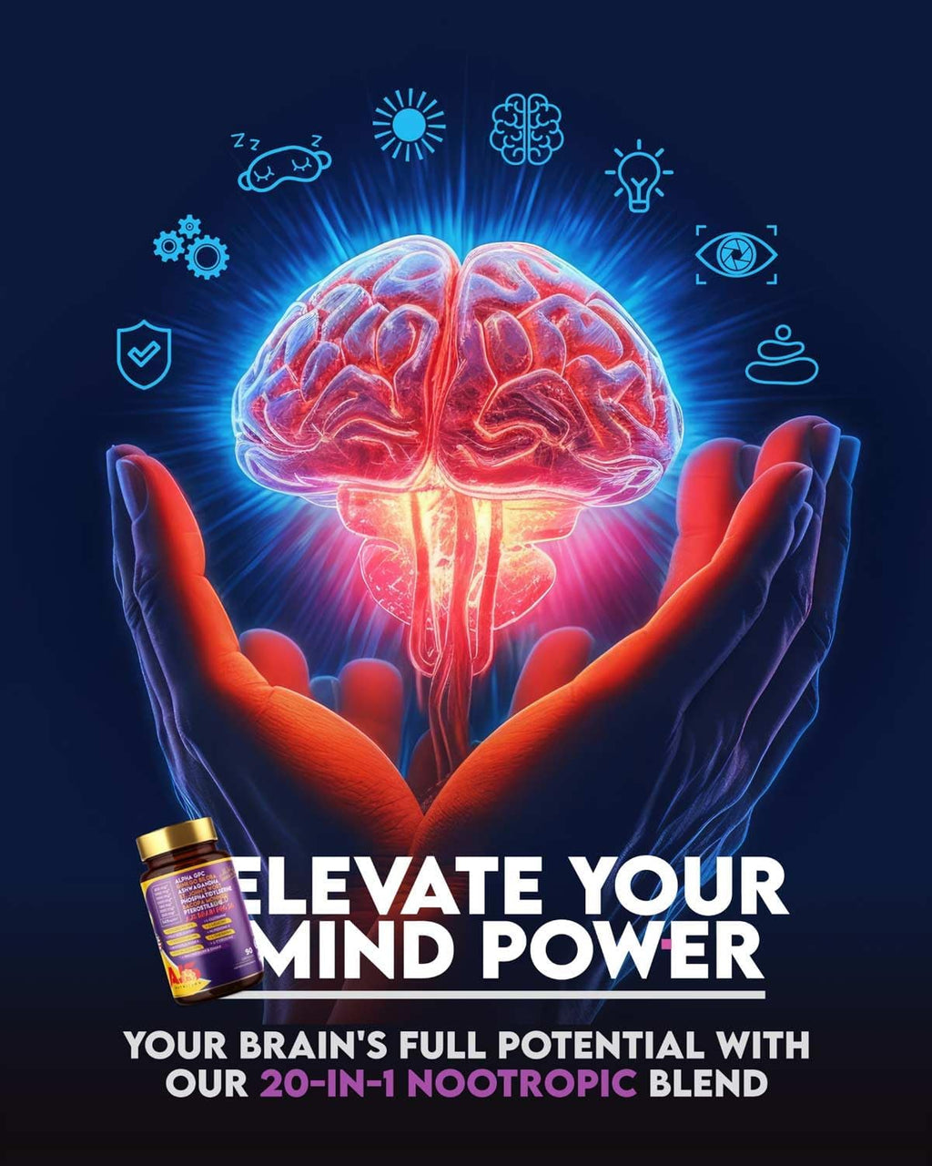 AJS Alpha GPC Nootropic Brain Supplement,Phosphatidylserine,St. John'sWort Ginkgo Biloba,Ashwagandha,Bacopa Monnieri,Pterostilbene,Magnesium Glycinate,Ginkgo Biloba,5-MTHF,Huperzine A 60CT,90 capsules