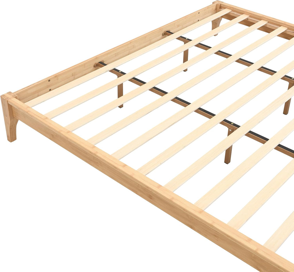 Merax King Size Bamboo Wood Platform Bed Frame with No Headboard, Under Bed Storage, Wood Slat Support, No Box Spring Needed, Easy Assembly, Natural