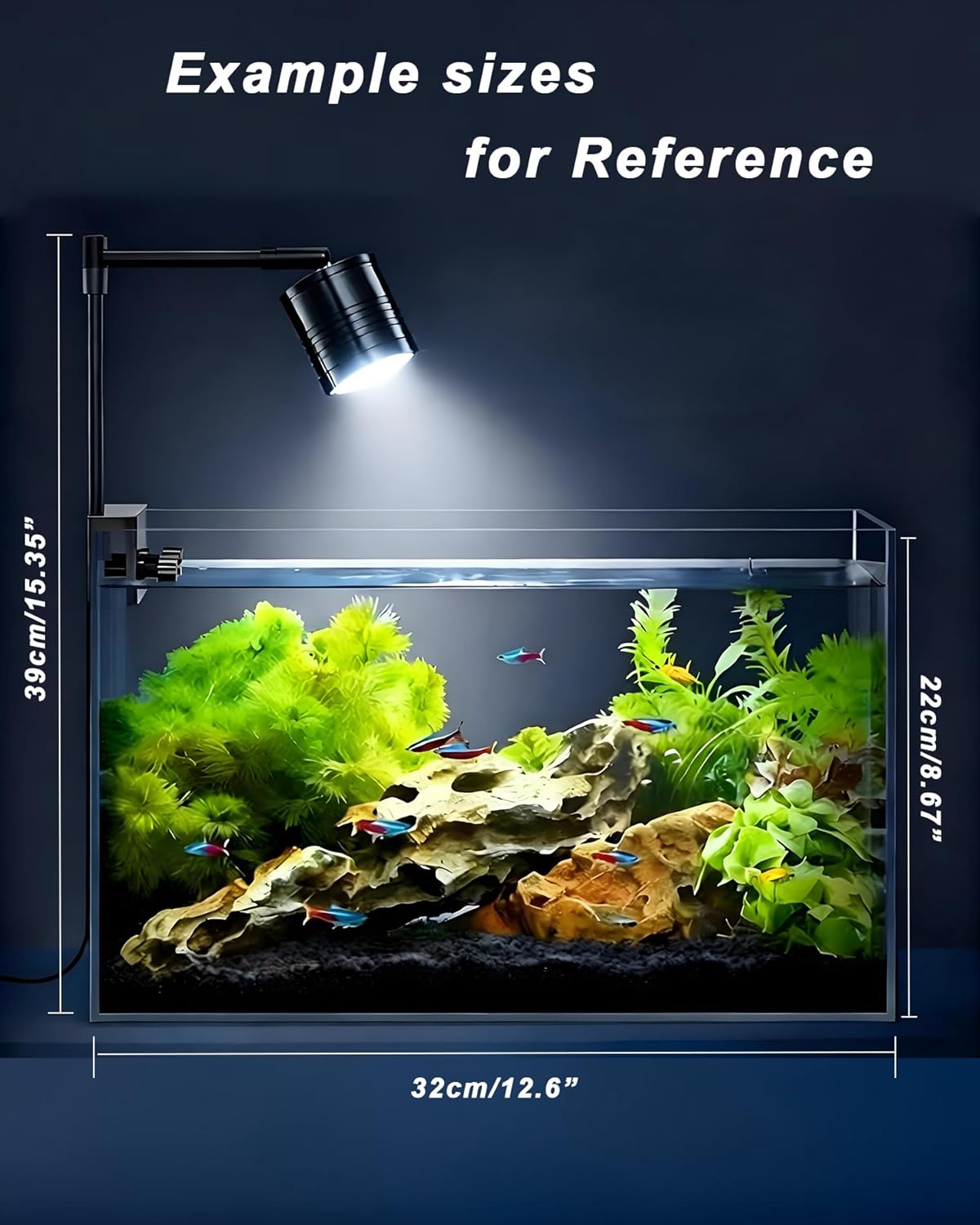 Aquarium LED Light, 5W Clip-on Fish Tank Lamp, 3 Colors, 7.7 Inch Fixed Arm, USB 5V Downlight