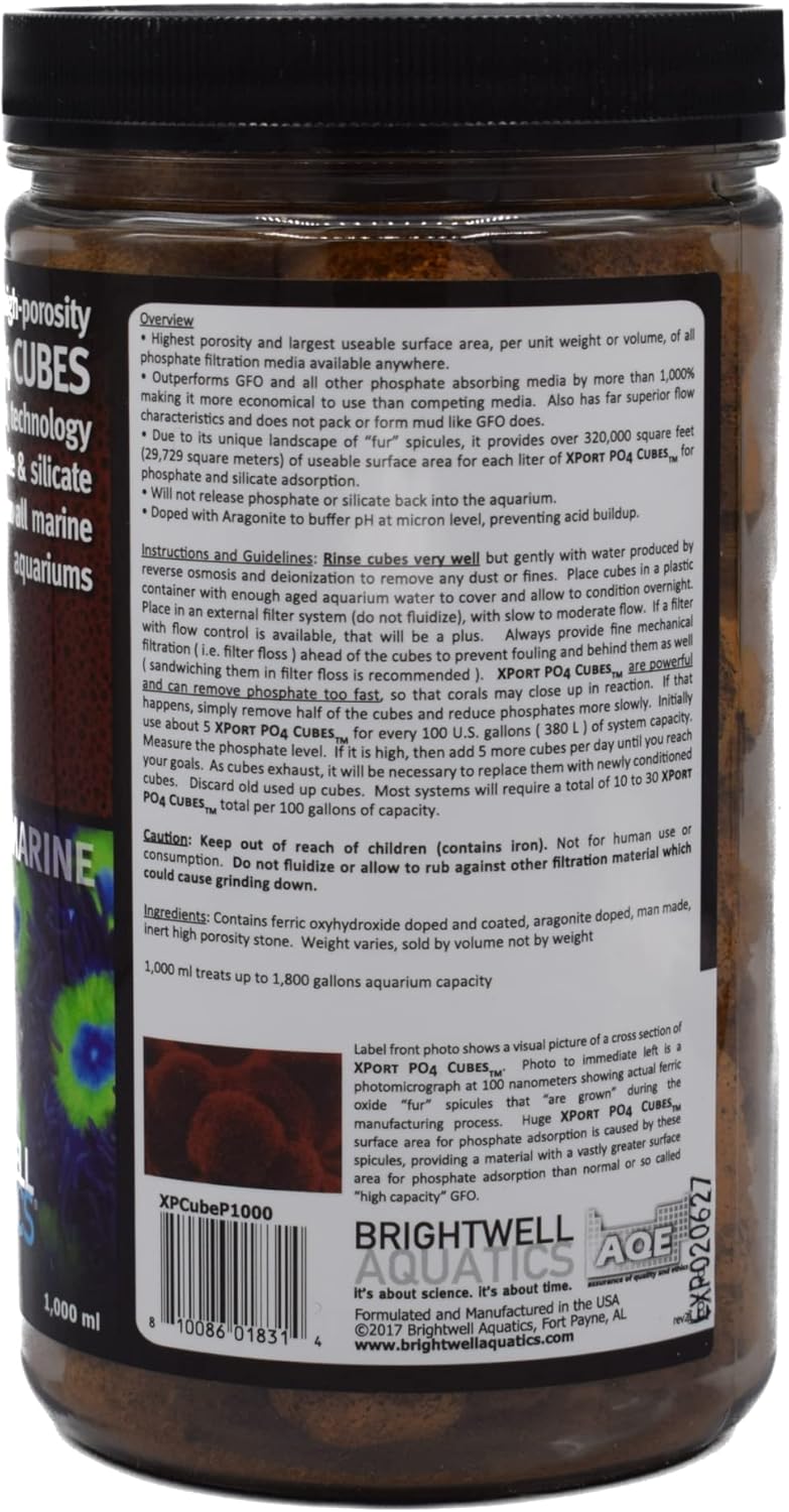 Brightwell Aquatics Xport PO4 Cubes - High-Porosity Cube Filter Media for Phosphate & Silicate Removal from All Ponds & Freshwater & Marine Aquariums, 1000ML (XPCubeP1000)