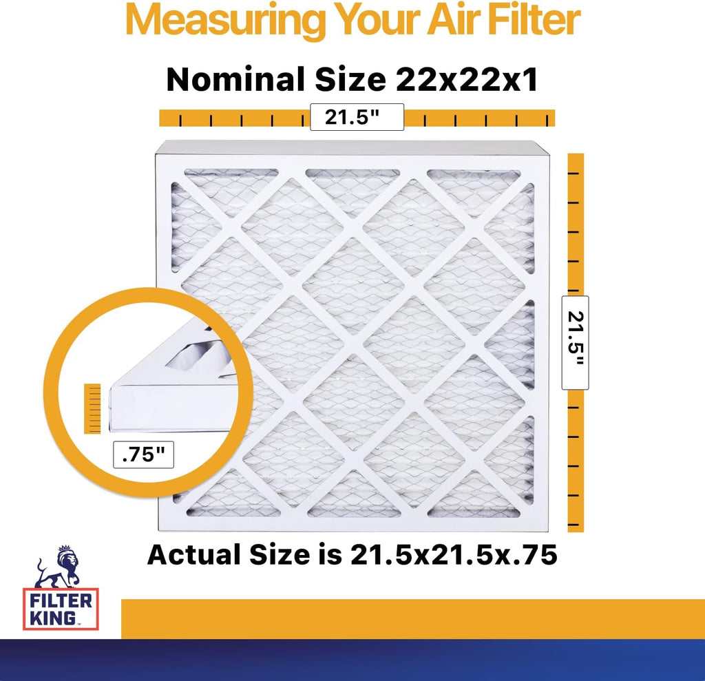 Filter King 22x22x1 Air Filter | 6-PACK | MERV 13 HVAC Pleated A/C Furnace Filters | MADE IN USA | Actual Size: 21.5 x 21.5 x .75"