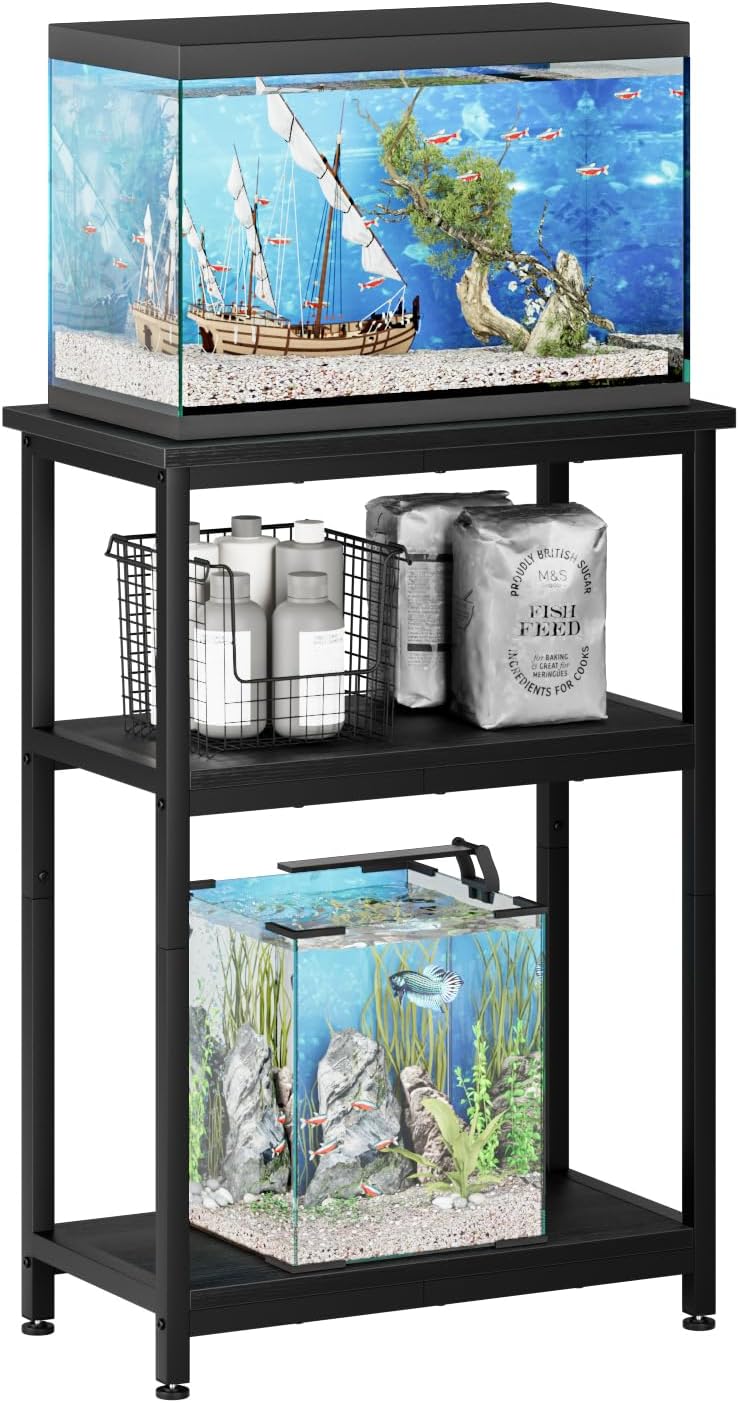 APPLOYN 5-10 Gallon Fish Tank Stand, Aquarium Stand with 3-Tier Storage Shelf, Heavy Duty Metal Frame for Turtle Reptile Terrarium Tank Stand, for Living Room, 20.5" L x 11.4" W x29.2" H, Black