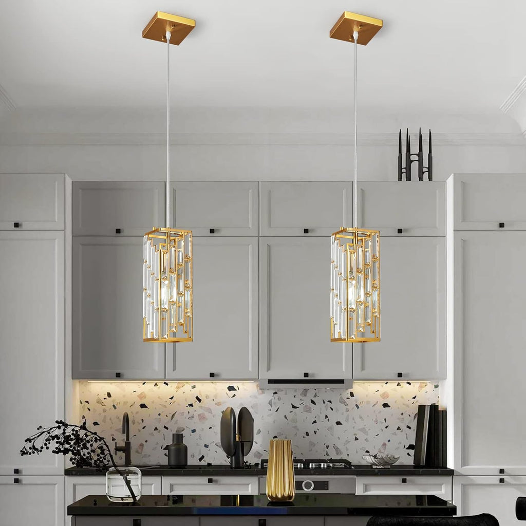 Gold Pendant Lighting Modern Pendant Light, Mini Crystal Chandeliers,Adjustable Pendant Light Fixture for Kitchen Island Dinning Room Bedroom (1 Pack)