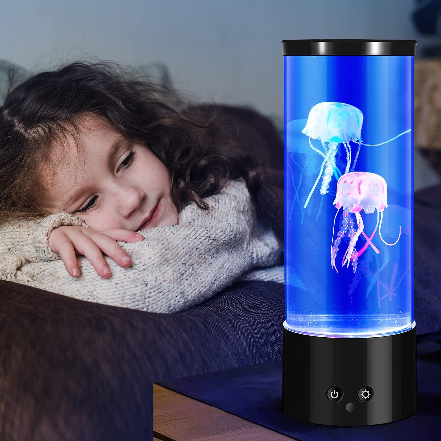 PEN&H Jellyfish Lamp,LED Jelly Fish Tank Lights,Sleep Aid Night Light -7 Color Changing LED Jellyfish Aquarium Mood Lamp for Home Office Desktop Decoration