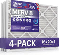 BNX TruFilter 16x20x1 Air Filter MERV 8 (4 Pack) - MADE IN USA – Dust & Pet Defense Electrostatic Pleated Air Conditioner HVAC AC Furnace Filters for Dust, Pet, Mold, Pollen MPR 600 – 700 & FPR 5