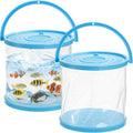 2 Pack Foldable Small Aquarium, Plastic Portable Fish Tank with Lid, Clear Fish Transport Container Fishing Bucket for Catch Release, Beach Travel, Lake, Outdoor, Blue