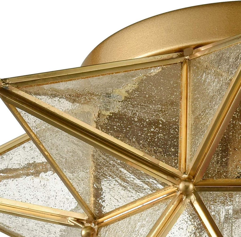 DAYCENT Modern Moroccan Seeded Glass Brass Moravian Star Flush Mount Ceiling Light, 15 Inches, 1-Light