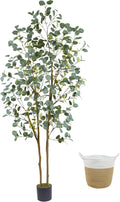 Artificial Eucalyptus Tree, 7ft Tall Silk Leaves Fake Plant with Basket for Outdoor Indoor, 83'' Faux Eucalyptus Trees for Home Office Livingroom Floor Décor