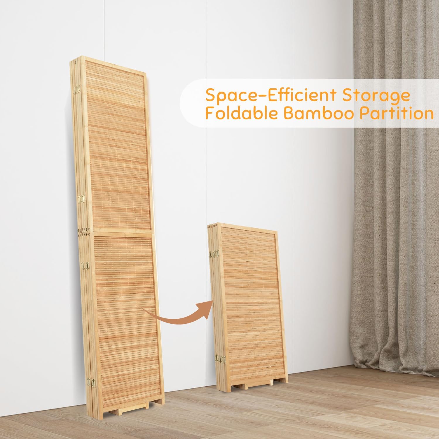 Bamboo Room Divider Folding Privacy Screens, Wall Divider for Room Separation, Portable Room Partitions and Dividers, 5.6FT Bamboo Mesh Woven Room Divider Panel (Brown, 6 Panel)