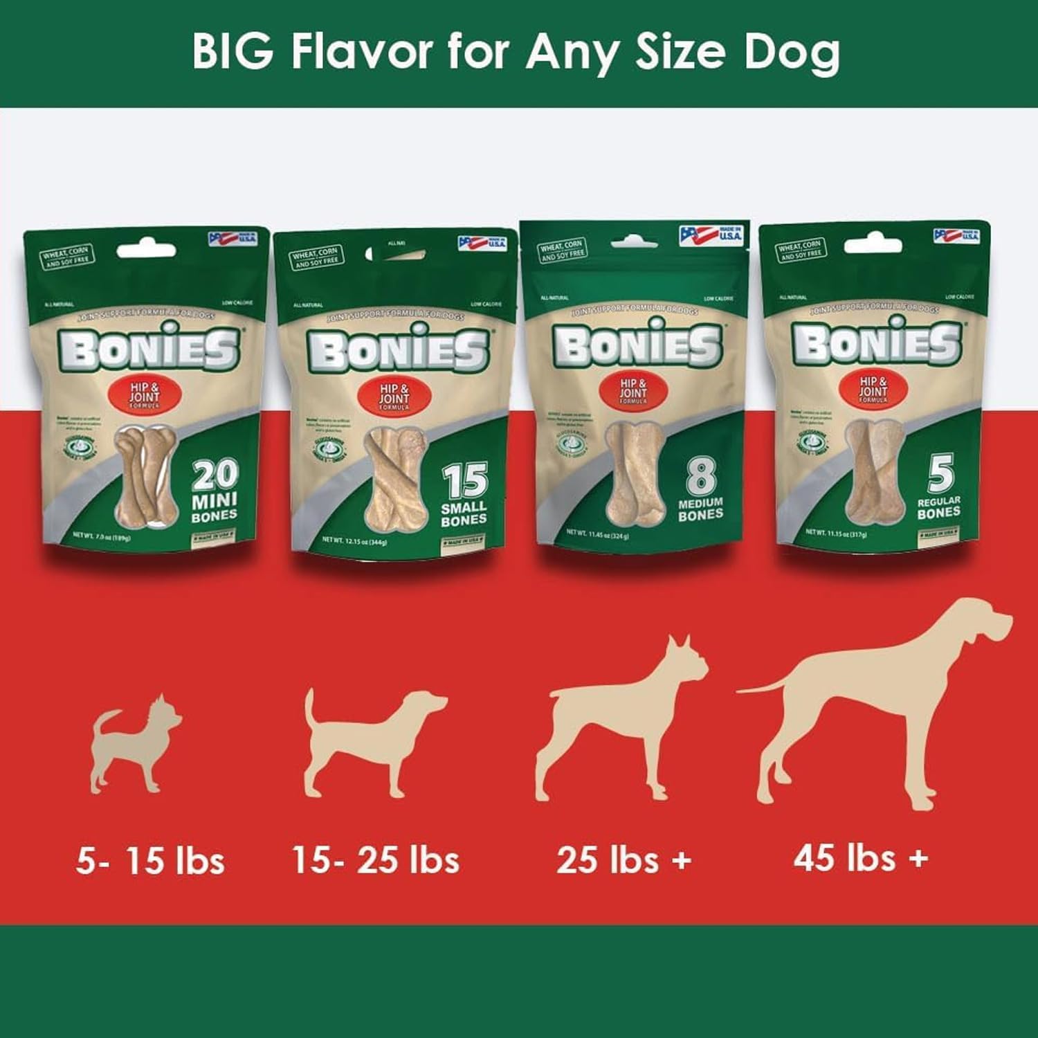 Bonies Natural Hip & Joint Formula Medium-Sized Single Bone, Glucosamine & Omega Fatty Acids, Fresh Breath, Clean Teeth, Low Calories, Chicken Flavor, [Medium Dogs], 90 Bones