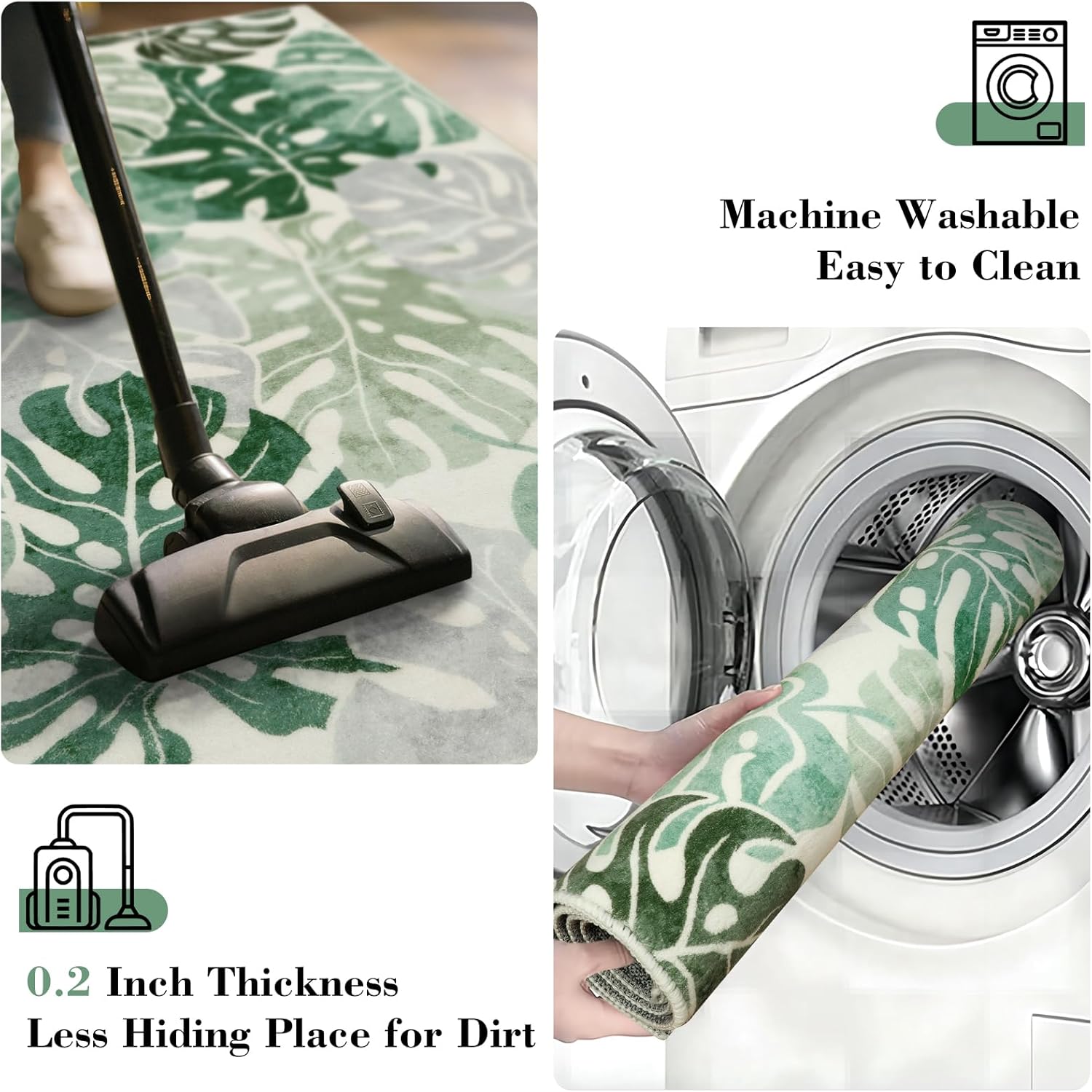 Wonnitar Leaf Washable 2x6 Rug Runner, Tropical Green Bathroom Rugs Runner Kitchen Carpet, Non-Slip Monstera Plant Non-Shedding Low Pile Accent Mat for Hallway Bedroom Closet