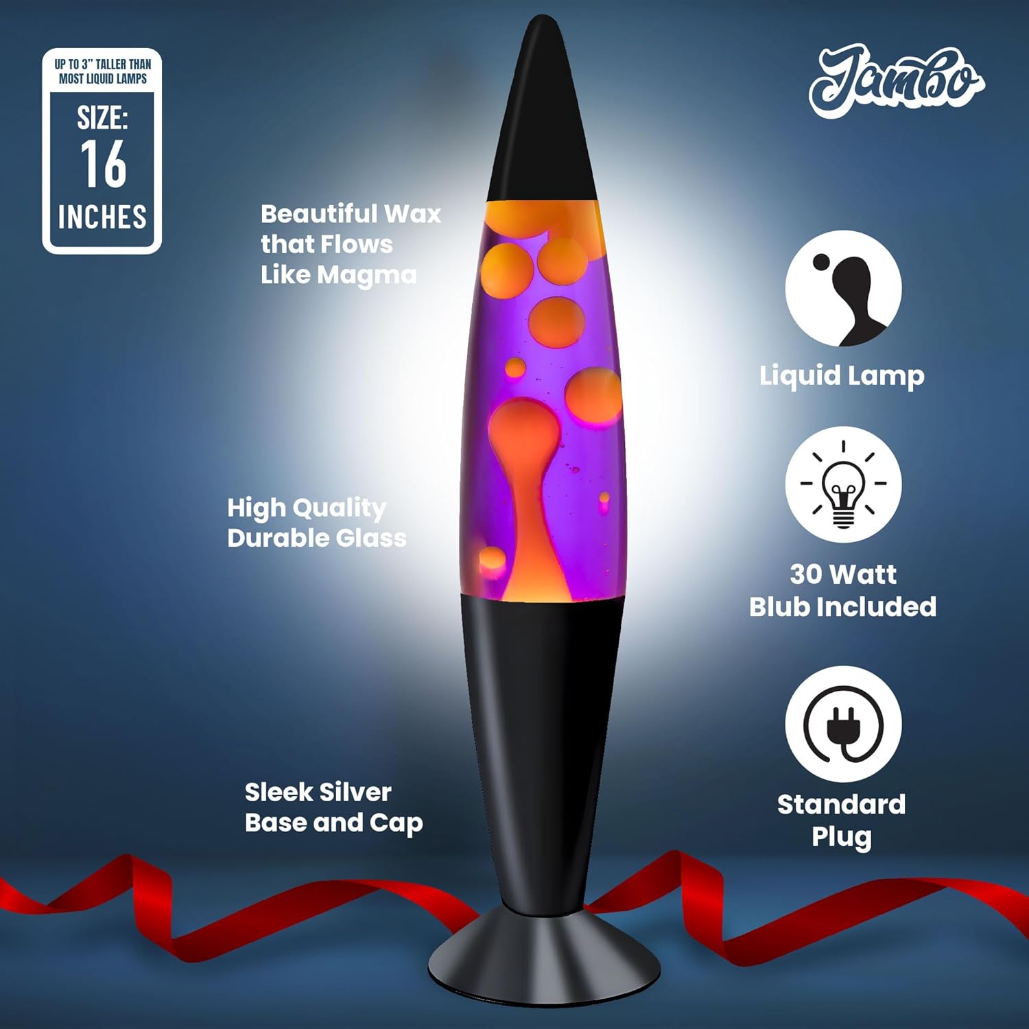 JAMBO 16" Beautiful Lamp- Purple with Yellow/Orange Wax, Relaxing Liquid Lamp for Living Room Office Bedroom Adults Teens Kids, Magma Light, Night Light Nightlight, Home Decor