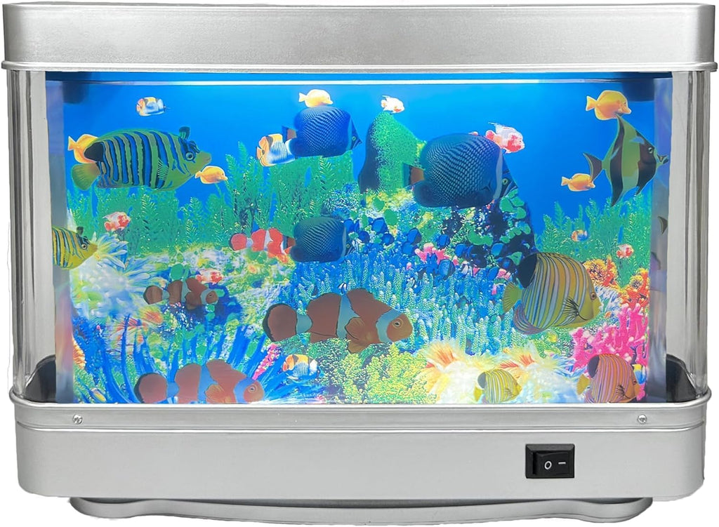 Fake Motion Fish Tank Mini Aquarium, Artificial Tropical Decorative Lamp Night Light with Moving Fish, Gift for Kids(US Plug)