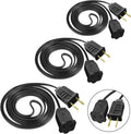 3 Pack Black Extension Cord 6 Feet Waterproof, 2 Prong Extension Cords with 2 Pole Brass Straight Blades Polarized Plug Short Extension Cords, for Connect/Extend String Light Indoor Outdoor (18Ft)