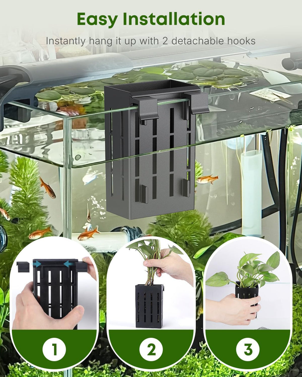 Pawfly 2 Pcs Aquarium Plant Holder for Fish Tanks, Hanging Plastic Aquarium Planter Cup for Aquaponic Plant Cultivation, Fish Tank Plant Pot for Aquascape Decoration