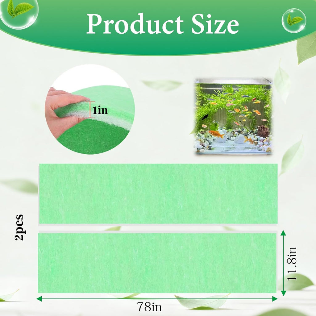 2PCS Aquarium Filter Floss for Fish Tank Filters (78.74'' × 11.8''), Aquarium Filter Pad, Filter Pads for Aquarium, Aquarium Filter Replacement Media, Suitable for Water Quality Filtration