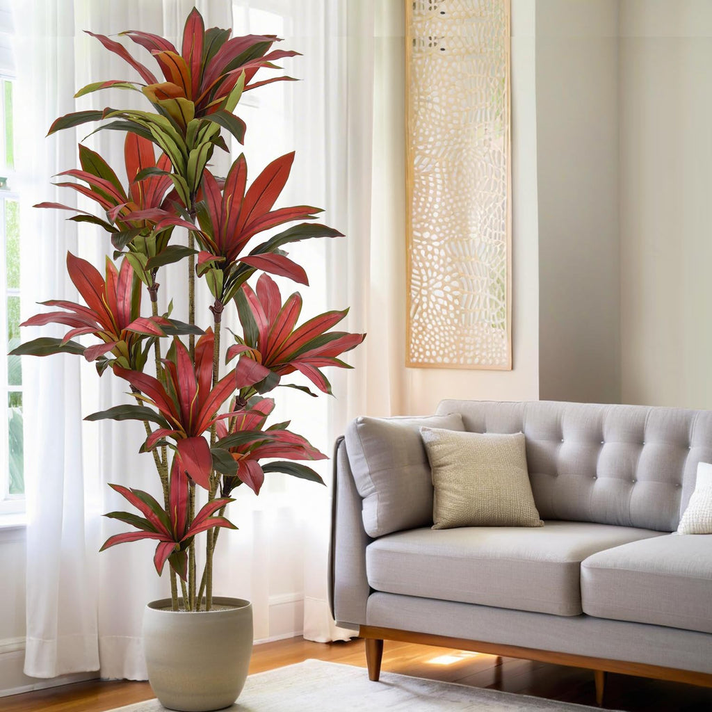 Artificial Dracaena Tree 7ft(84in) Tall Large Faux Silk Plants with Realistic Trunks and Red Leaves, Fake Floor Potted Artificial Plants for Home Office Indoor Decor (7feet,1Pack)