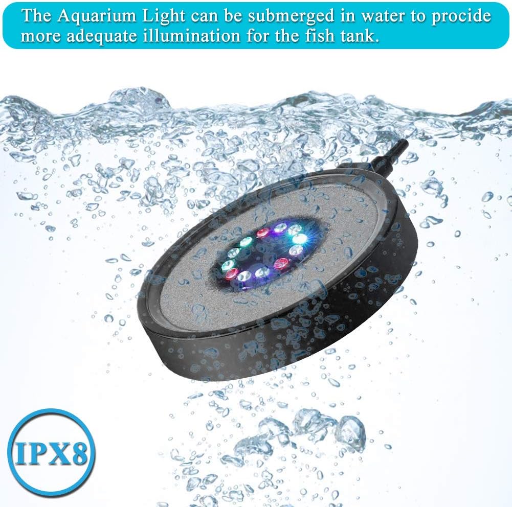 Aquarium Bubble LED Lights RGBW, TOPBRY Remote Controlled Air Stone Disk, with 16 Color Changing, 4 Lighting Effects for Fish Tank Decorations