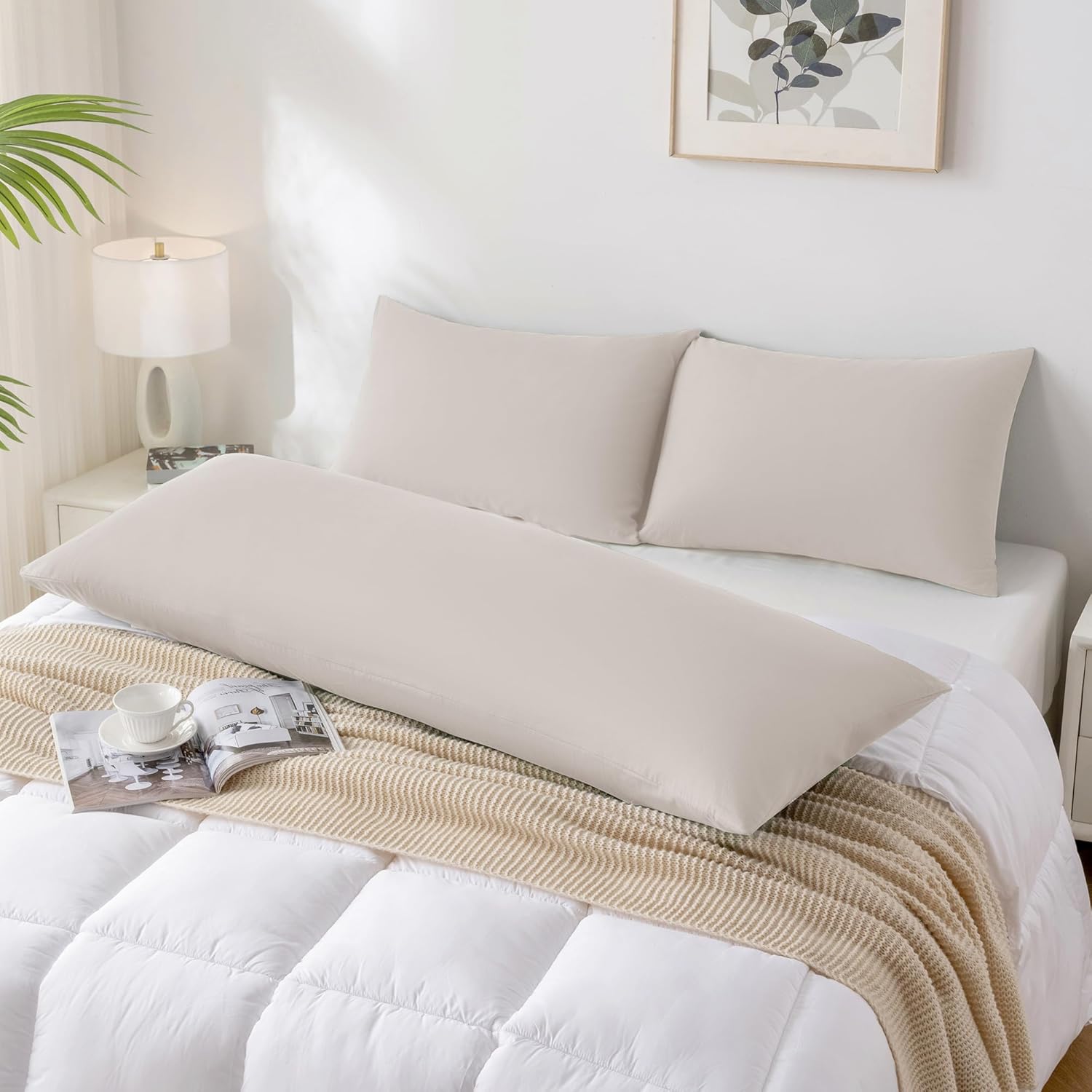 JELLYMONI Pillowcases King Set of 2 Cotton Envelope Pillow Covers Beige 20×36in Bed Pillow Case 100% Washed Cotton Soft Breathable (Pillows are not Included)