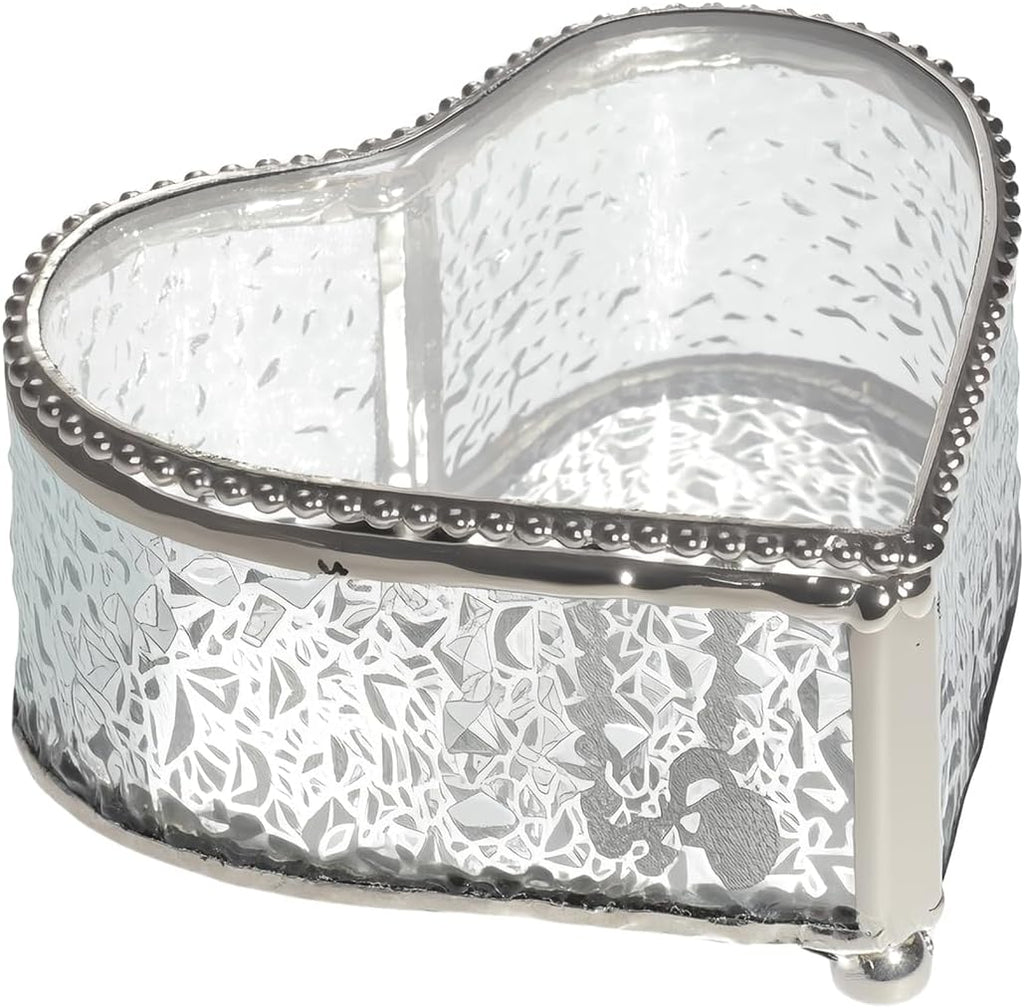 Glass Vintage Jewelry Box Keepsake storage Trinket Ring Display Box Home Decor Embossed Clear Glass Box Organizer(4×3.6×2.1inches)