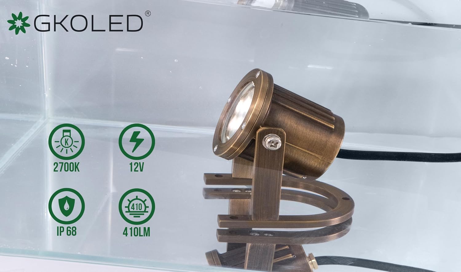 GKOLED 8Pack Solid Brass Underwater Light, Low Voltage LED Pond Lights, Submersible Fountain Lighting with 5W 2700K 410LM MR16 Bulb, 9-15V AC/DC Outdoor Landscape Light, IP68 Rated Pool Spotlights