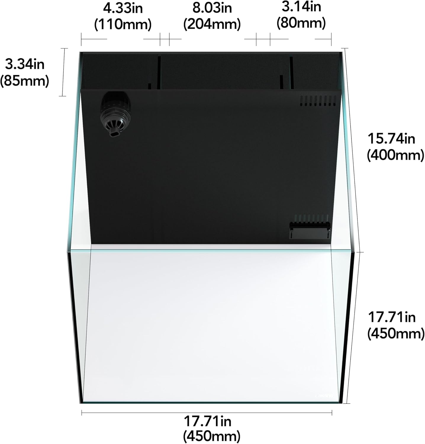 Landen 45P 15 Gallon Ultra Clear All Glass Rimless Low Iron Aquarium Tank with Rear Filtration Chamber(Return Pump Included)for Salt and Fresh Water.17.7''Wx17.7''Dx15.8''H in(45x45x40cm)6mm Thickness