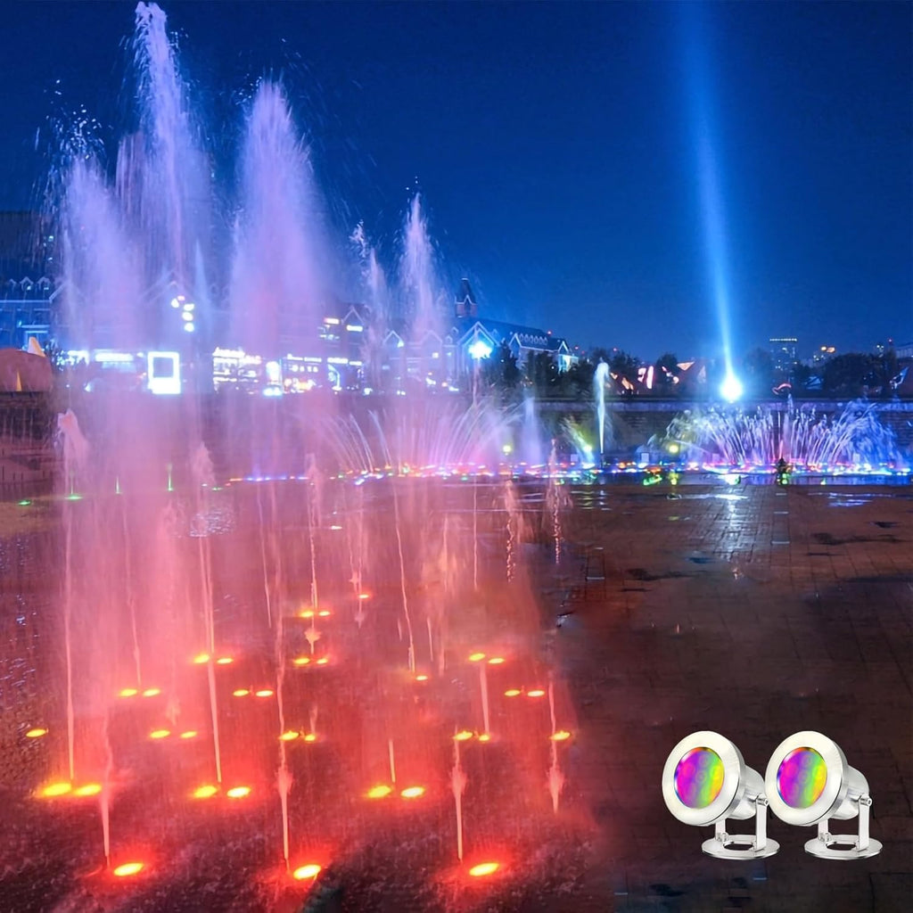LED Pond Lights with Remote Control, 6W SS316 Stainless Steel RGB Underwater Fountain Light IP68 Waterproof Outdoor Underwater Lights for Pond Waterfall (2)