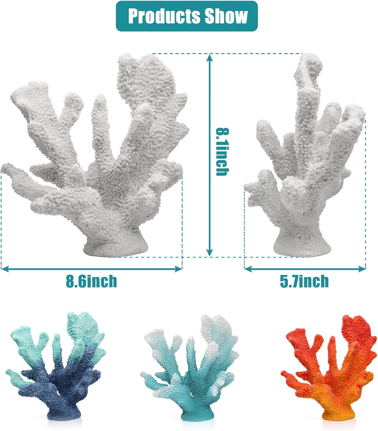 Accessoryway Turquoise Shades Artificial Beach Coral Coastal Decor Resin Coral Statue Nautical Decorations Hawaiian Beach Home Bedroom Party centerpieces for Tables-8.2"