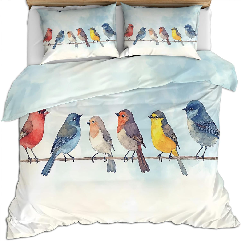 Bird Duvet Cover Full Size, Rustic Cardinal Birds Bedding Set 3 Piece Bedroom Decor Ornithology Avian Animal Comforter Cover and 2 Pillow Sham with Zipper Closure