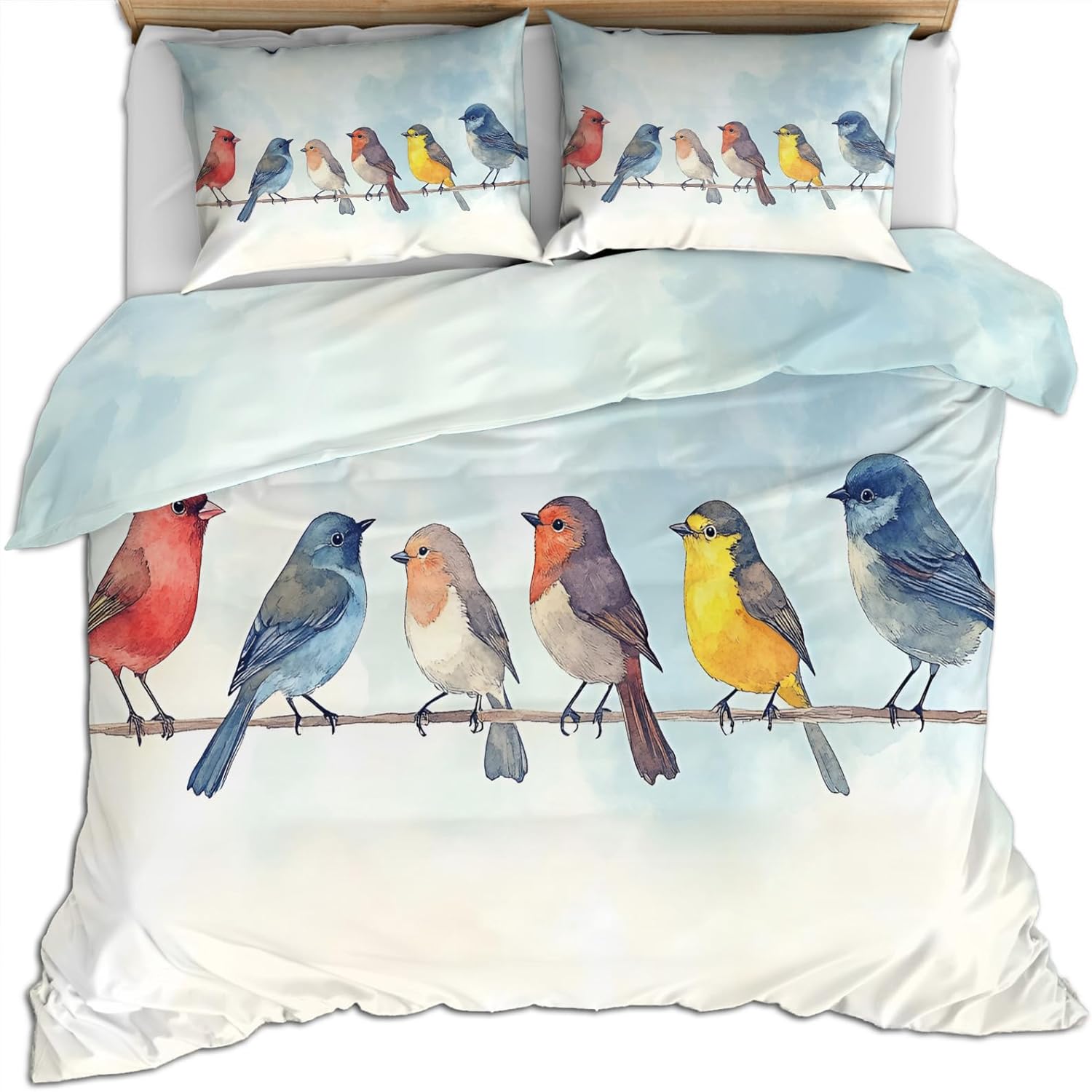 Bird Duvet Cover Twin Size, Rustic Cardinal Birds Bedding Set 2 Piece Kids and Adults Ornithology Avian Animal Comforter Cover and 1 Pillow Sham with Zipper Closure
