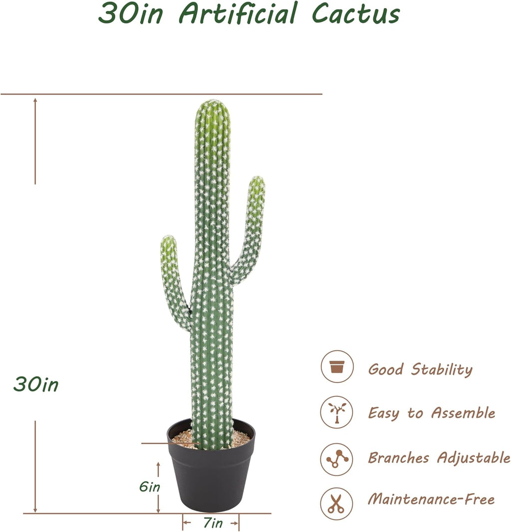 bellacat 30in UV Resistant Fake Cactus, Realistic Faux Cactus Plants Indoor with Black Pot, Artificial Cacti for Table Living Room Porch Office Indoor & Outdoor Decor, 2 Pack
