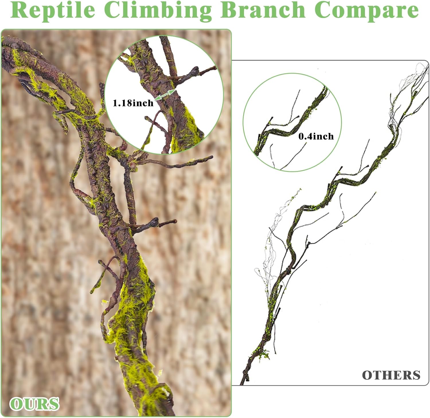 VCEPJH Medium Reptile Vines Thick Terrarium Plants 118 Inches Long Flexible Climbing Branch Lizard Tank Accessories Greenery Habitat Decor for Bearded Dragon Chameleon Gecko Frog Snake (M)