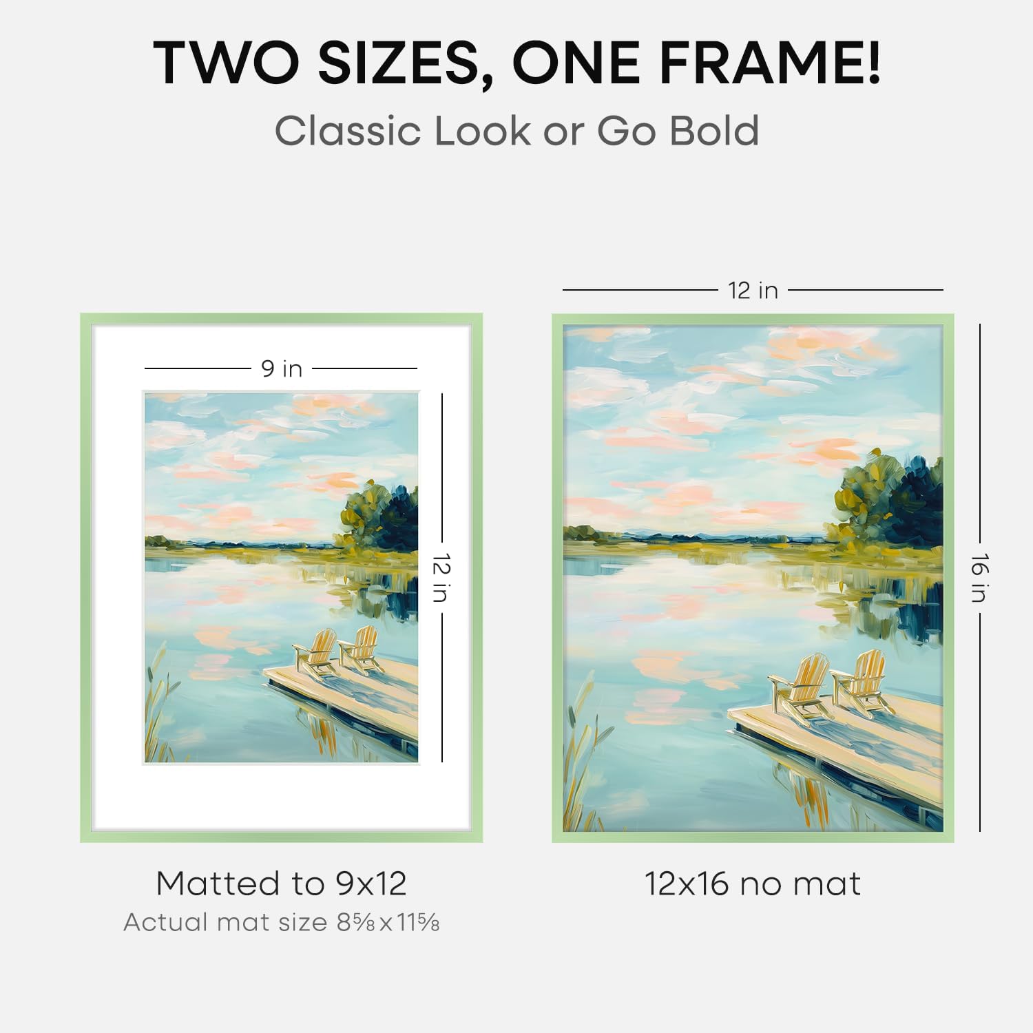 Homeforia 12x16 Sage Green Picture Frame, High End Metal 12x16 Poster Frames with Mat 9x12 Photo, 12 x 16 Sage Green Frame Matted to 9 by 12 Art, 16x12 Thin Frames, Tempered Glass, Wall Kit, Set of 1
