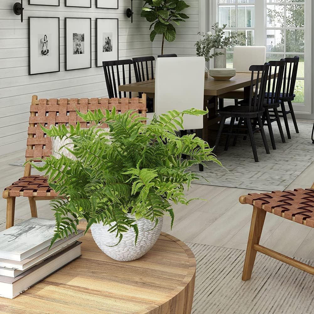 19" Artificial Boston Fern Plants Large Fake Greenery Shrubs 2 Pcs UV Resistant Faux Plant Bushes for Home Garden Office Farmhouse Indoor Outdoor Decor, Green