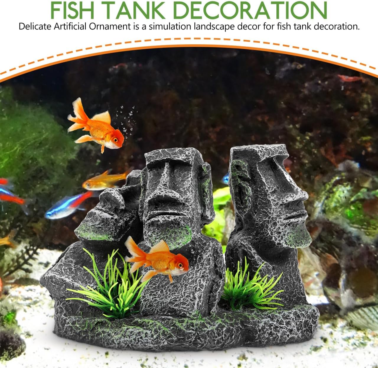 POPETPOP Moai Statues Aquarium Decorations, Betta Fish Moai Decor, Resin Easter Moai Island Figure for Fish Tank Ornament Freshwater Saltwater Tank Decor