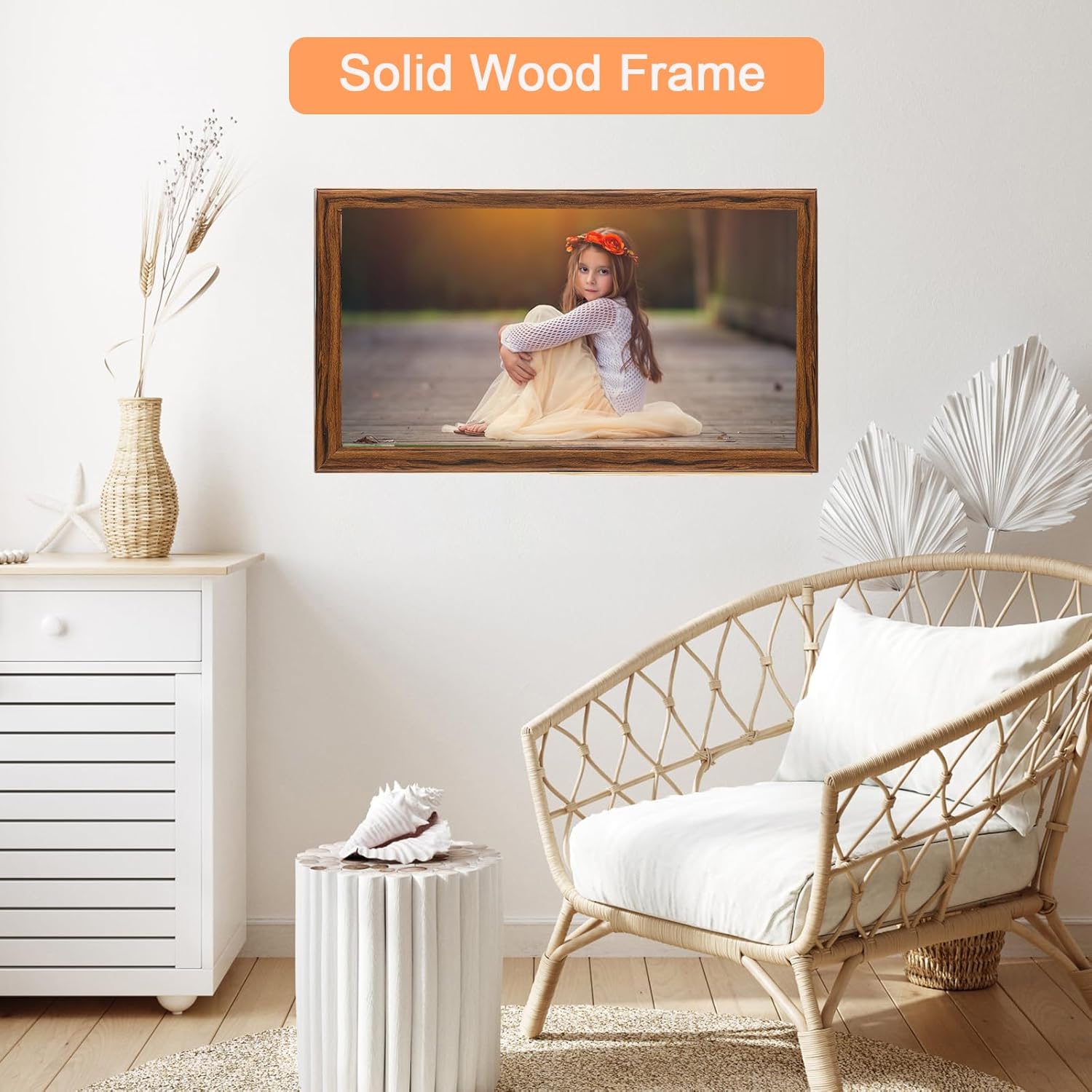 11x22 Wood Frame Brown, Rustic Natural Wooden 22x11in Poster Picture Frame, Distressed 11 x 22inch Woodgrain Gallery Photo Frame with HD Plexiglass, Horizontal Vertical Wall Mounting Display 1pcs