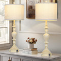 27" Vintage Farmhouse Table Lamps for Living Room Set of 2, Rustic Nightstand Lamps with USB C+A Ports, 3-Way Dimmable Retro Bedside Lamps for Bedroom Office 2 LED Bulbs Included Washed Antique Beige