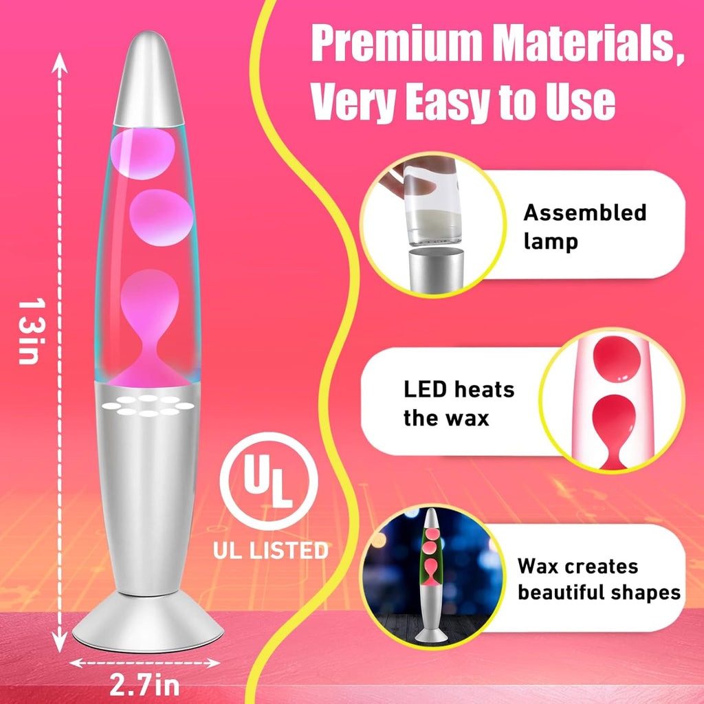 Pink Wax Liquid Motion Lamps Multi Color Changing: 13" LED Night Light for Kids Adults, Small Table Lamps for Home Bedroom Decor, Christmas Mood Lights Decorations, Birthday Gifts for Girls Boys
