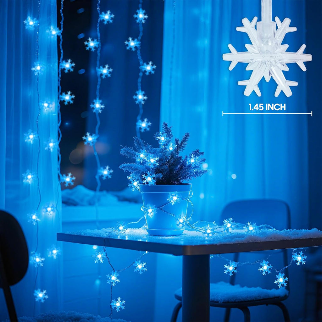 Blue Christmas Lights, Snowflake String Lights, 20FT 40 LED Mini Twinkle Lights Indoor, Rechargeable Fairy Lights Battery Operated with 8 Modes & Timer for Bedroom Party Home Xmas Tree Decorations