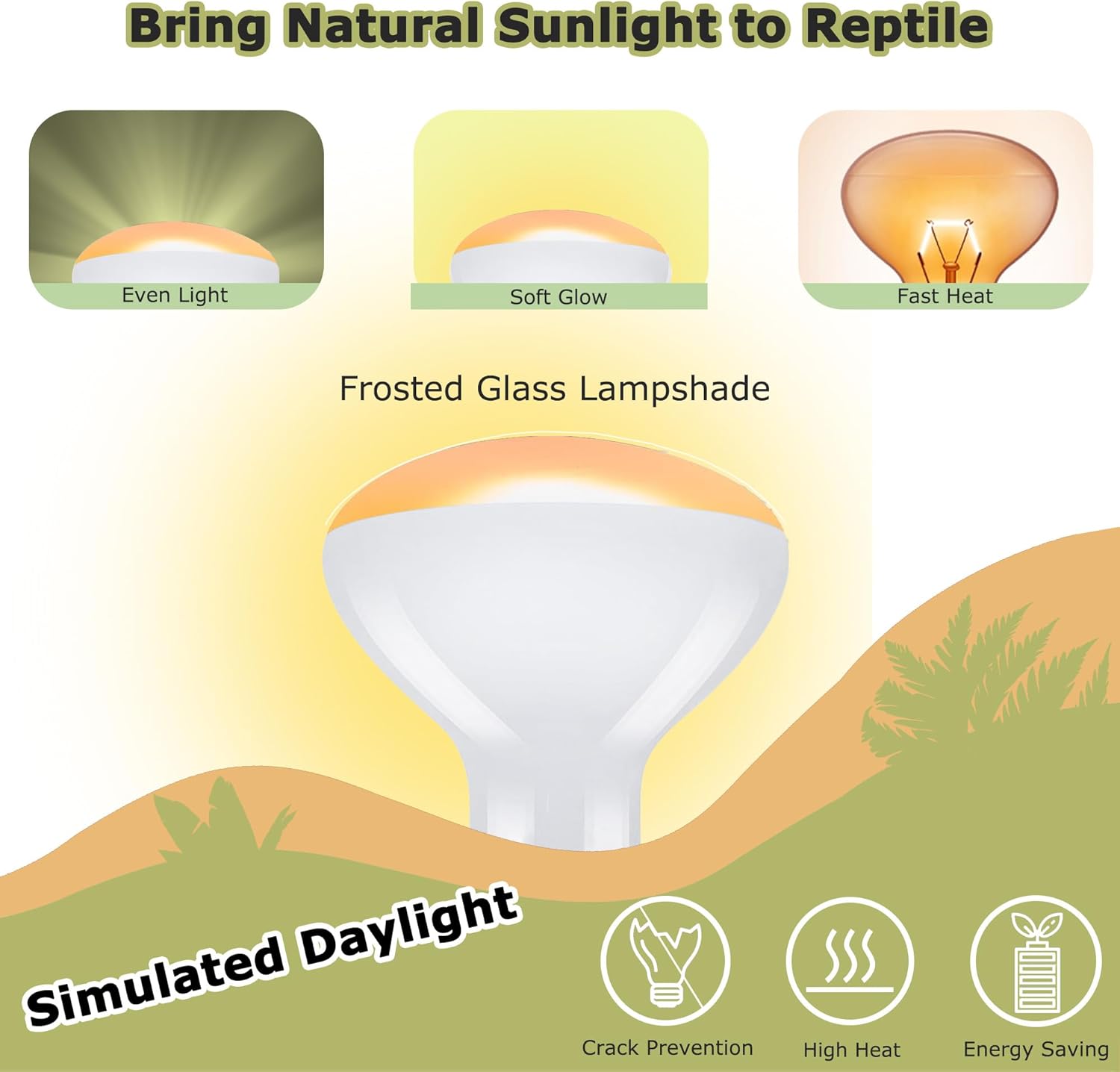 75W Reptile Heat Lamp Bulbs, 2.5 Inch UVA Amphibian Basking Spot Light for Bearded Dragon, Lizard, Tortoise & Chicks – Simulated Sunlight, Daylight Bulb for Aquariums and Tanks | 2 Pack