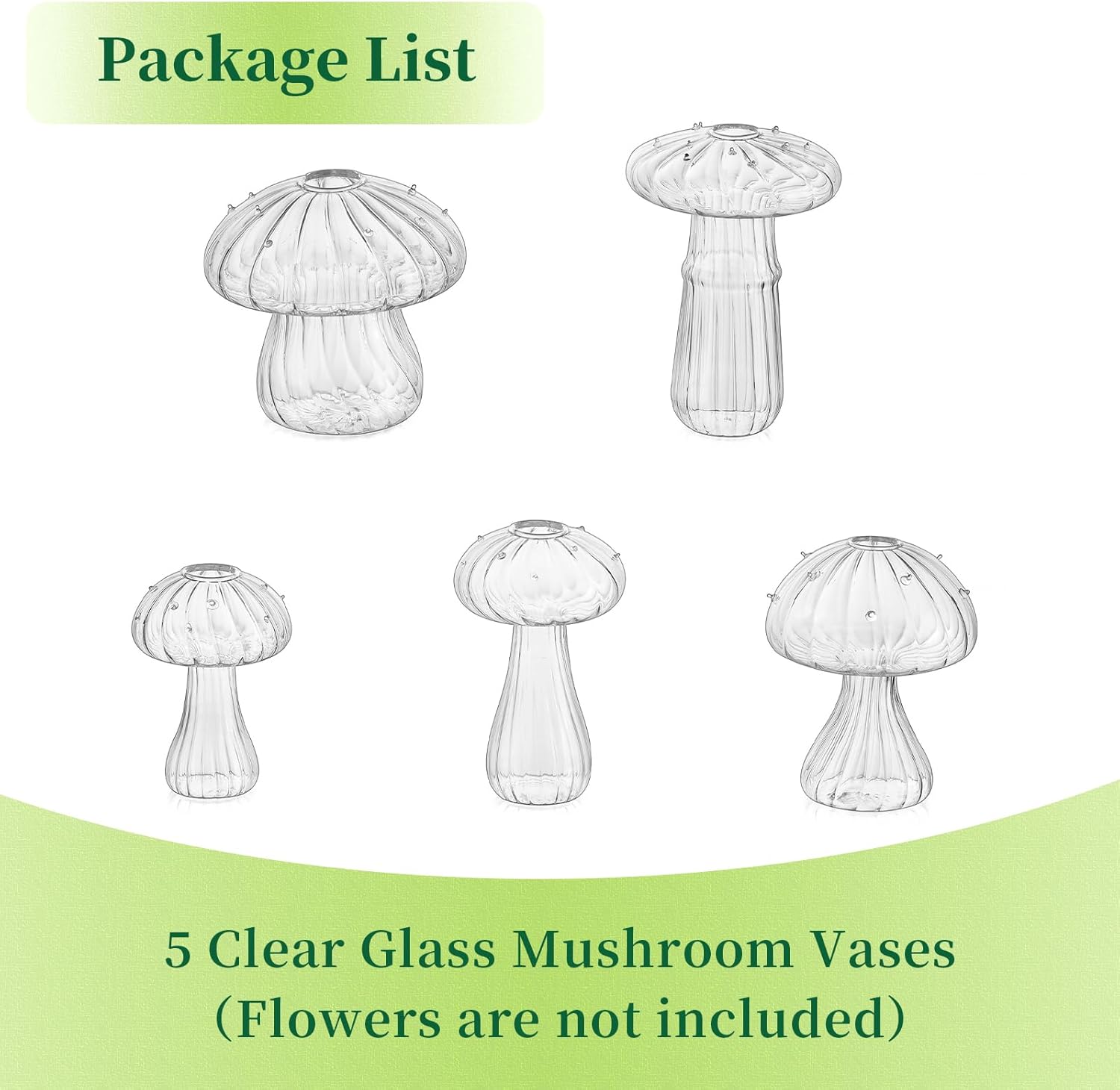 Mushroom Jars for Plants, Hewory 5pcs Clear Glass Mushroom Bud Vase for Flowers, Unique Plant Propagation Stations Propagating Vases Decor, Mini Cute Hydroponic Terrarium Planter for Indoor Planters