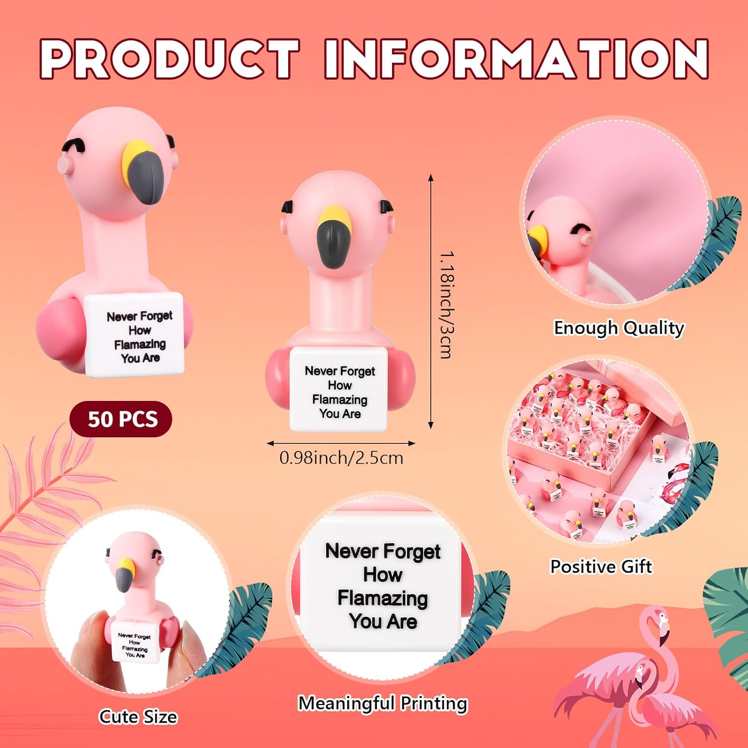 Gejoy 50 Pcs Mini Rubber Flamingo Toys Positive Gifts Flamingo Figures Decorations and Encouragement Birthday Motivational Gifts for Colleague Staff Teacher