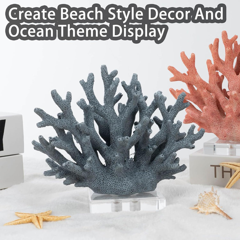 Coral Decor Faux Coral Decor Coral Reef Decor Resin Coral Home Decoration Coral Standing Décor Coral Sculpture with Acrylic Base Blue, 7.6*3.4*6.1in