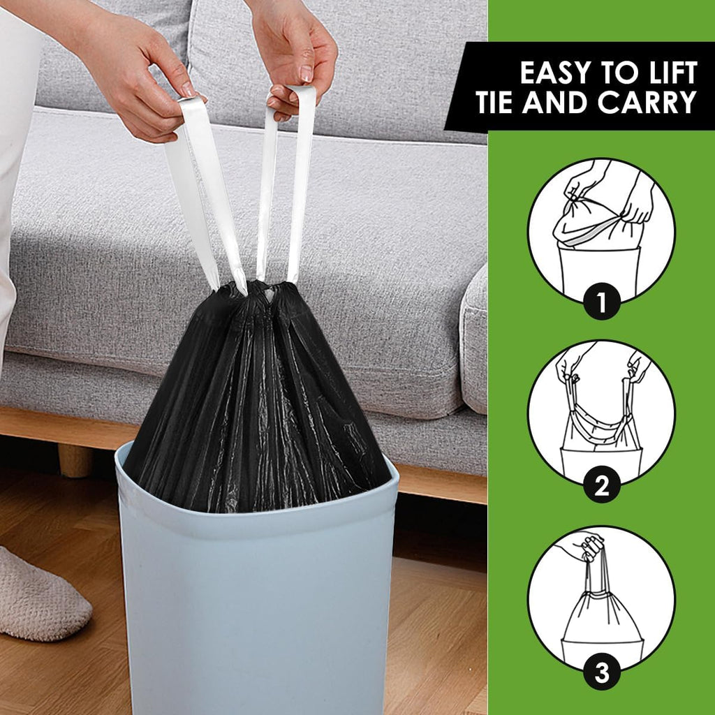 6 Gallon 120pcs Strong Drawstring Trash Bags Garbage Bags by Teivio, Bathroom Trash Can Bin Liners, Plastic Bags for home office kitchen, Black