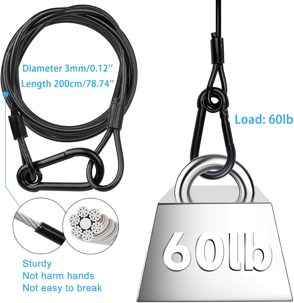 Lighting Safety Cable with Loops(2-Pack), 25kg Load Stage Light Safety Cable Black Security Chain Hanging on Trusses, Stainless Steel Lanyard（Diameter 3mm/0.12in, Length 200cm/78.74in)