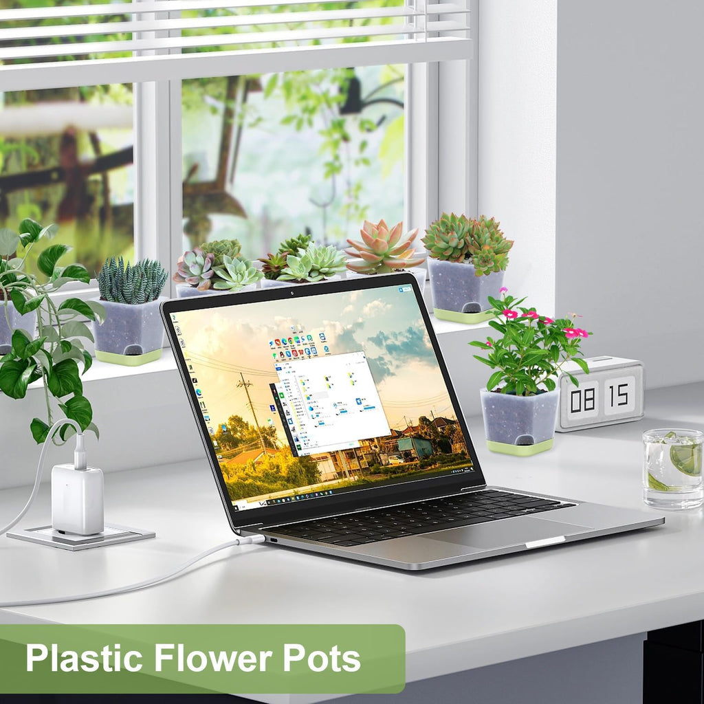 20 Pack 3 Inch Plastic Succulent Pots with Drainage Holes & Saucers, Square Nursery Planters for Indoor Outdoor Plants, Half Clear Flower Pots