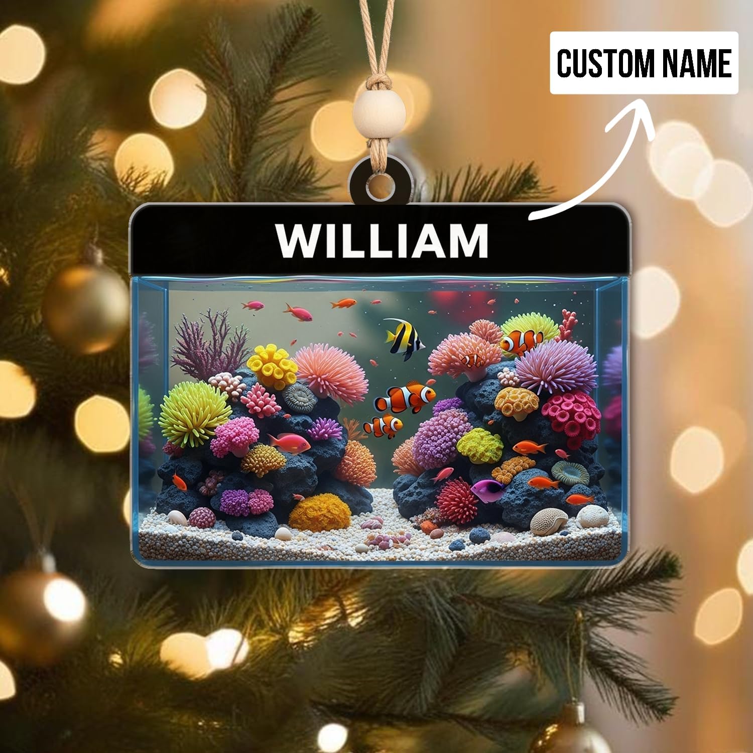 Personalized Fish Tank Ornament - Fisherman Aquarium Ornaments Christmas Tree Decor - Aquatic Hanging Xmas Decorations Gift for Fish Lovers